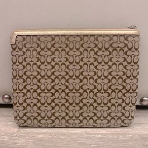 Coach iPad case Padded/Full zip in signature canvas with gold leather trim